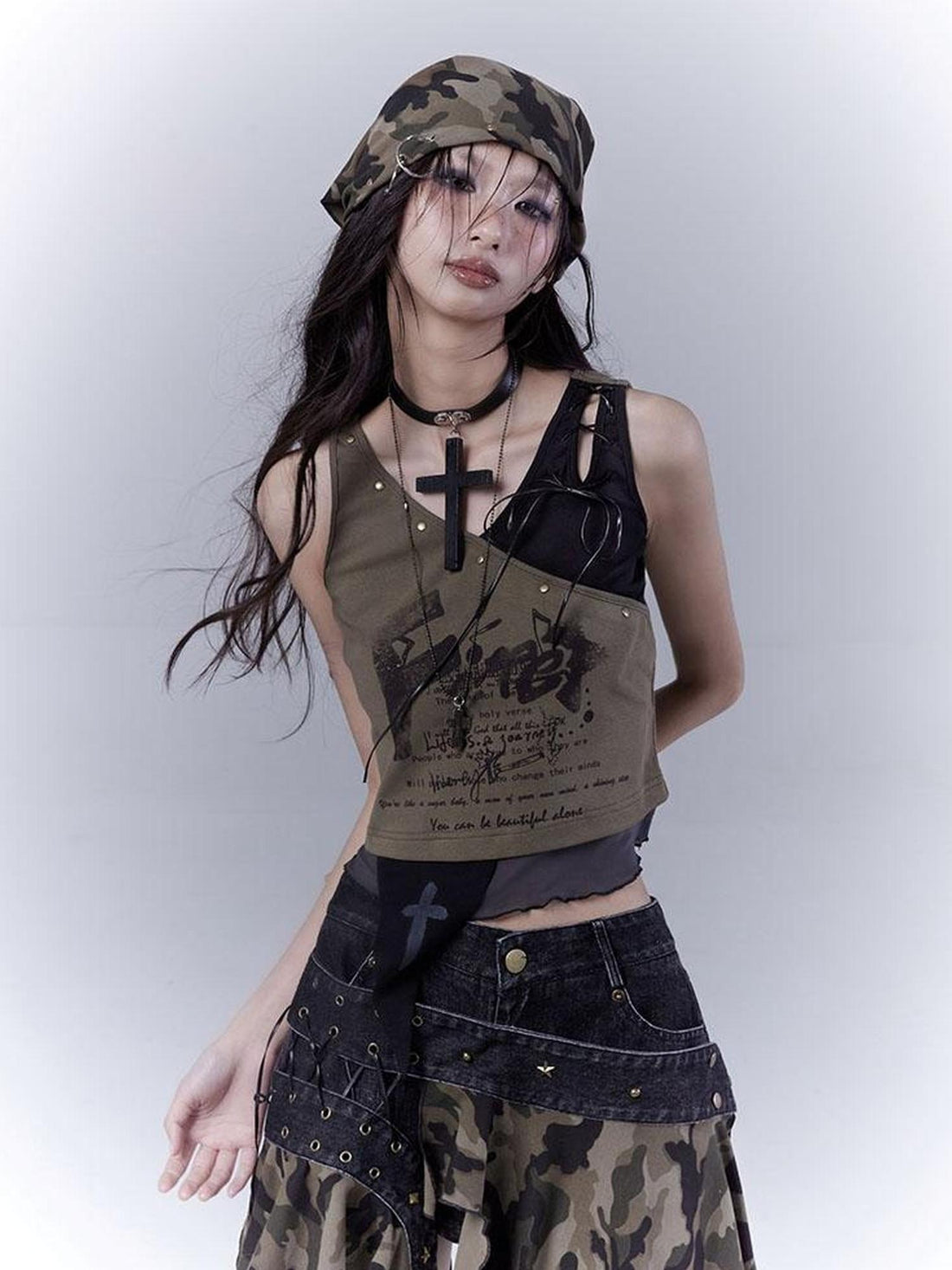 WSW WUSHENWU Low Saturation Patchwork Punk Sexy Cutout Vest