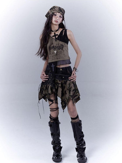 WSW WUSHENWU Low Saturation Patchwork Punk Sexy Cutout Vest