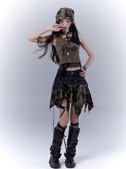 WSW WUSHENWU Low Saturation Patchwork Punk Sexy Cutout Vest