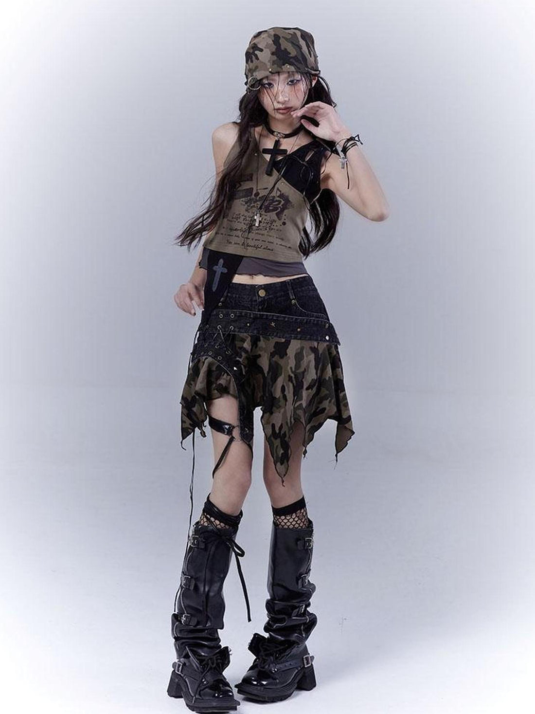 WSW WUSHENWU Low Saturation Patchwork Punk Sexy Cutout Vest