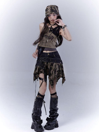 WSW WUSHENWU Low Saturation Patchwork Punk Sexy Cutout Vest