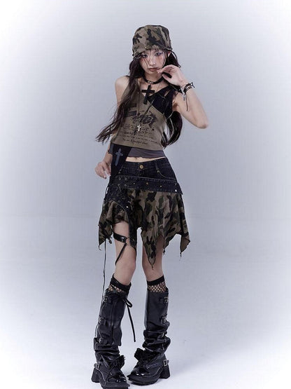 WSW WUSHENWU Low Saturation Patchwork Punk Sexy Cutout Vest