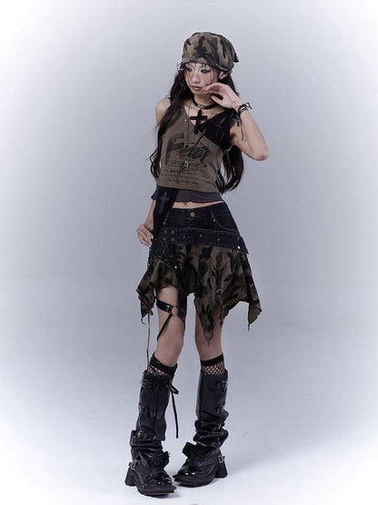 WSW WUSHENWU Low Saturation Patchwork Punk Sexy Cutout Vest