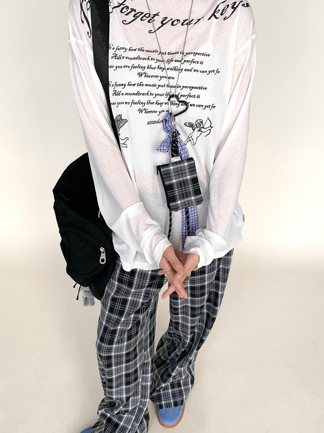 Low Waist Wide Leg Checkered Pants Classic Casual Trousers
