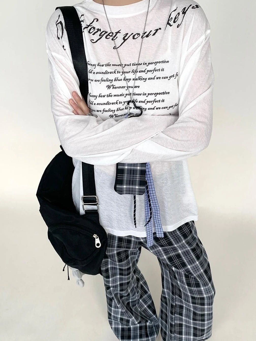 Low Waist Wide Leg Checkered Pants Classic Casual Trousers