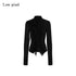 Low_pixel_Black_Double_Layer_Ruffle_Slanted_Placket_Lapel_Women&