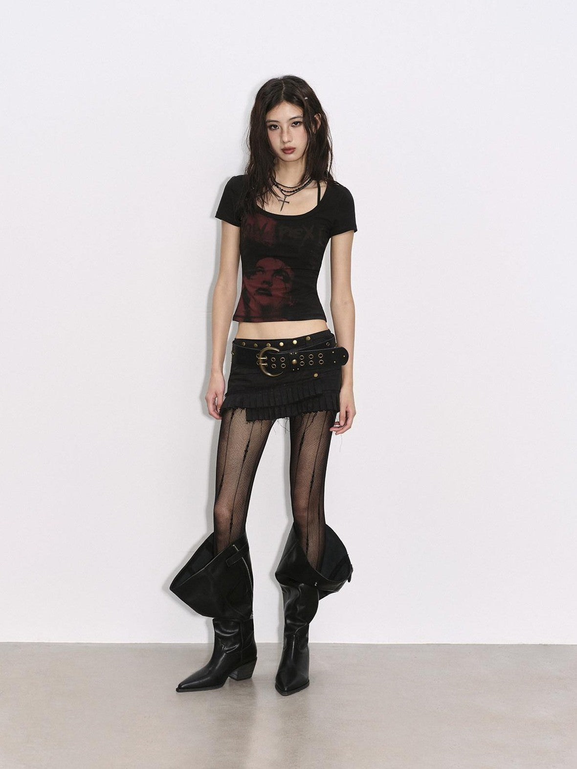 Low pixel Black Low Pixel Punk Print Slim Crop Women&