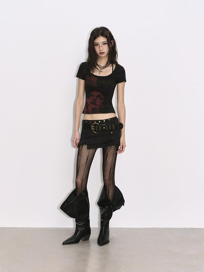 Low pixel Black Low Pixel Punk Print Slim Crop Women&