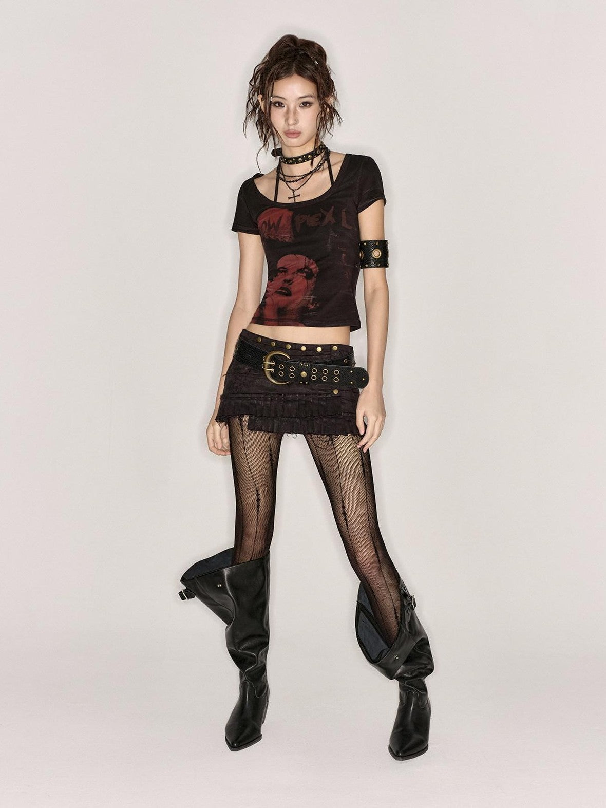 Low pixel Black Low Pixel Punk Print Slim Crop Women&
