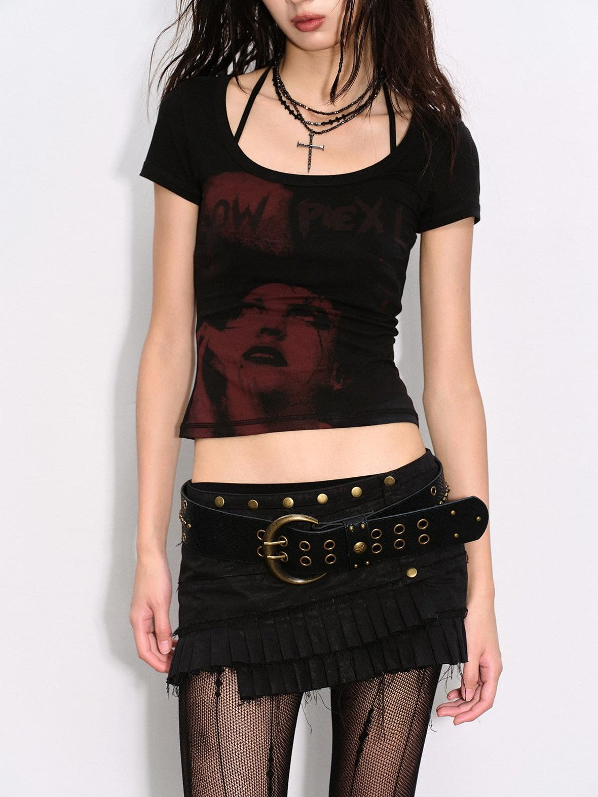 Low pixel Black Low Pixel Punk Print Slim Crop Women&