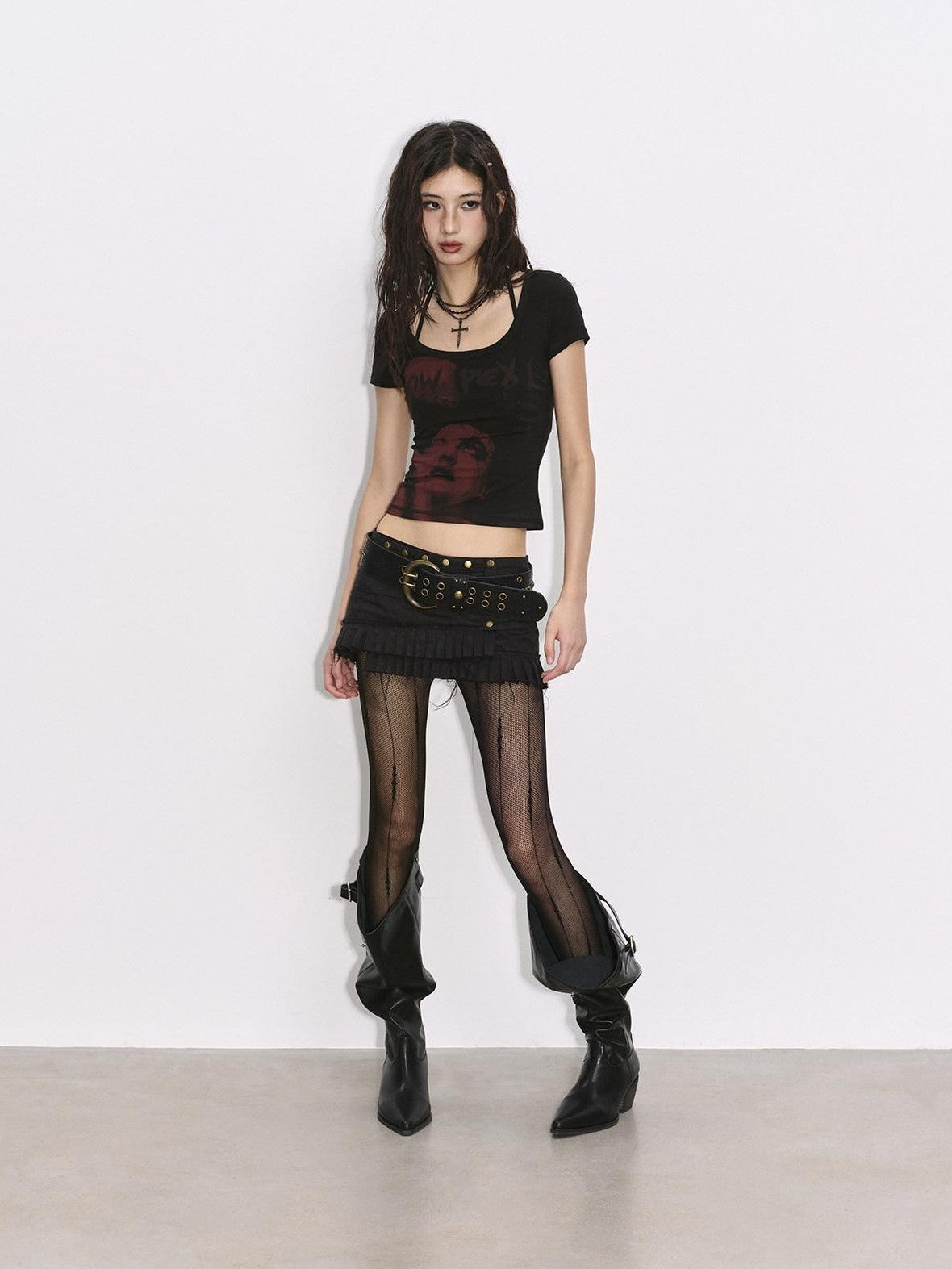 Low pixel Black Low Pixel Punk Print Slim Crop Women&