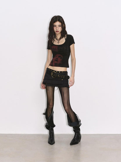 Low pixel Black Low Pixel Punk Print Slim Crop Women&