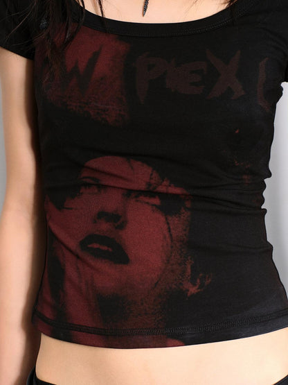 Low pixel Black Low Pixel Punk Print Slim Crop Women&