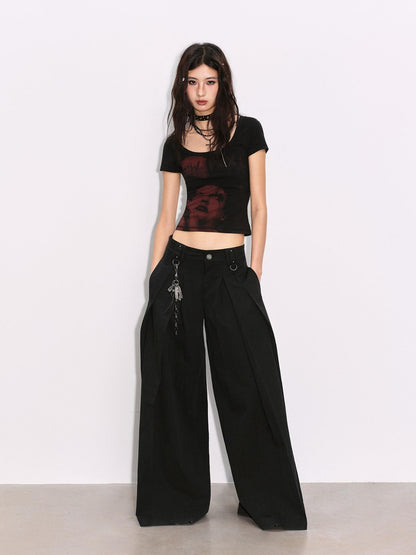 Low pixel Black Pressed Pleats Low Waist Studs Women&