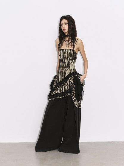 Low pixel Black Pressed Pleats Low Waist Studs Women&