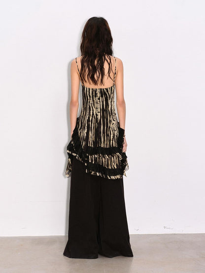 Low pixel Black Pressed Pleats Low Waist Studs Women&