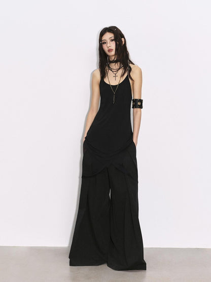 Low pixel Black Pressed Pleats Low Waist Studs Women&