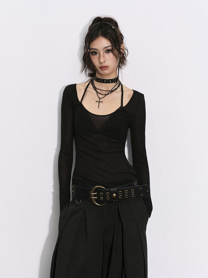 Low pixel Black Pressed Pleats Low Waist Studs Women&