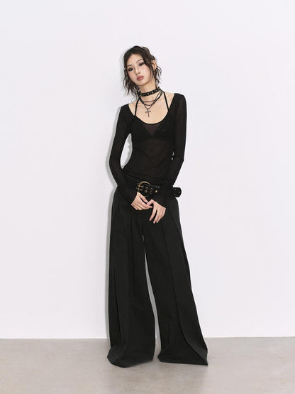 Low pixel Black Pressed Pleats Low Waist Studs Women&