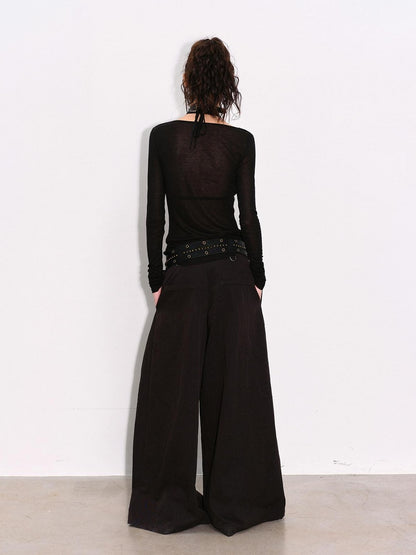 Low pixel Black Pressed Pleats Low Waist Studs Women&