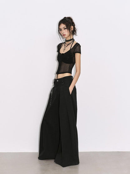 Low pixel Black Pressed Pleats Low Waist Studs Women&