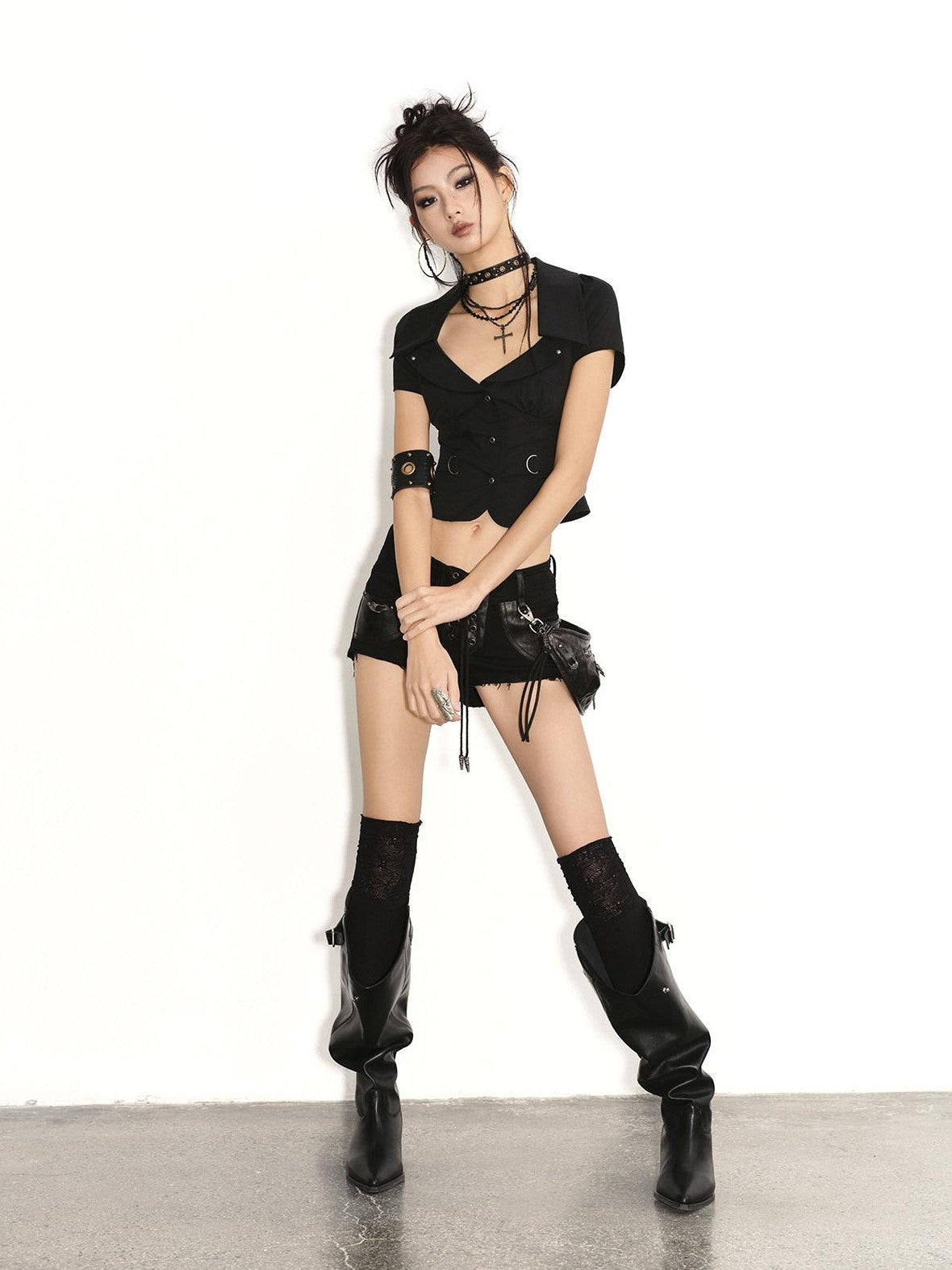 Low pixel Low Pixel Black Studded Patchwork Drawstring Women&