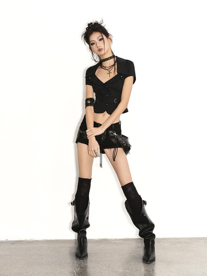 Low pixel Low Pixel Black Studded Patchwork Drawstring Women&