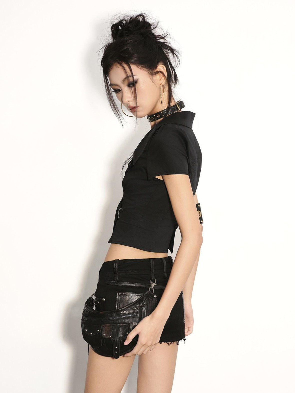 Low pixel Low Pixel Black Studded Patchwork Drawstring Women&