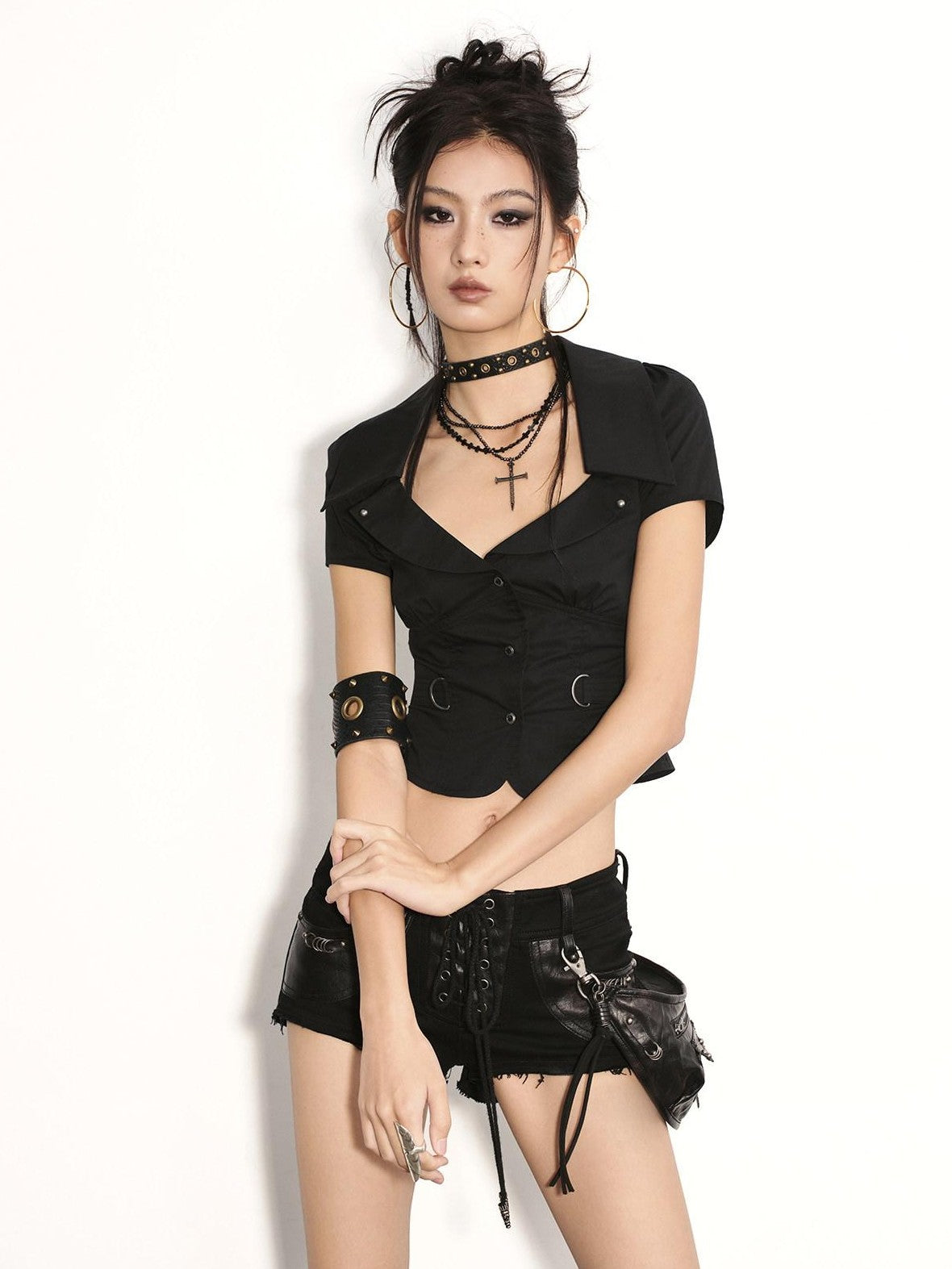 Low pixel Low Pixel Black Studded Patchwork Drawstring Women&