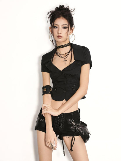 Low pixel Low Pixel Black Studded Patchwork Drawstring Women&