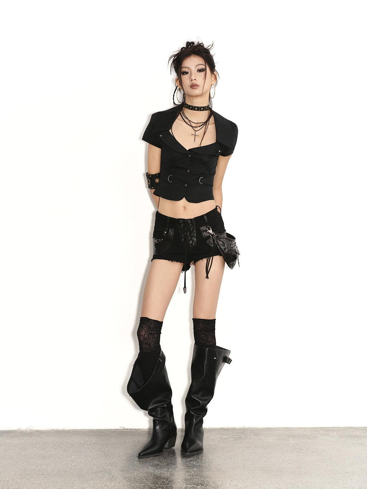 Low pixel Low Pixel Black Studded Patchwork Drawstring Women&