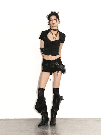 Low pixel Low Pixel Black Studded Patchwork Drawstring Women&