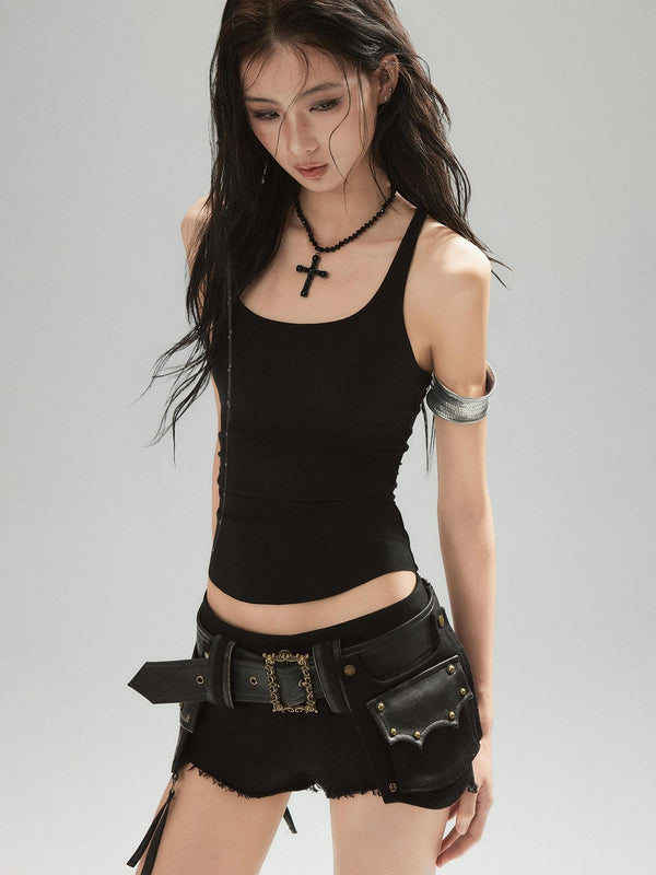 Low Pixel Black U Neck Racerback Wide Strap Women's Lyocell Tank Tops