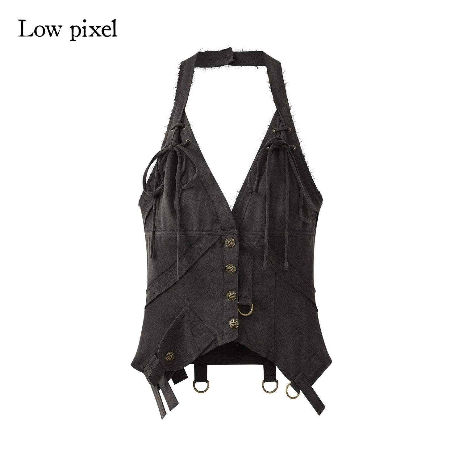 Low_pixel_Low_Pixel_Coffee_Deep_V_Button_Tie_Sleeveless_Women&