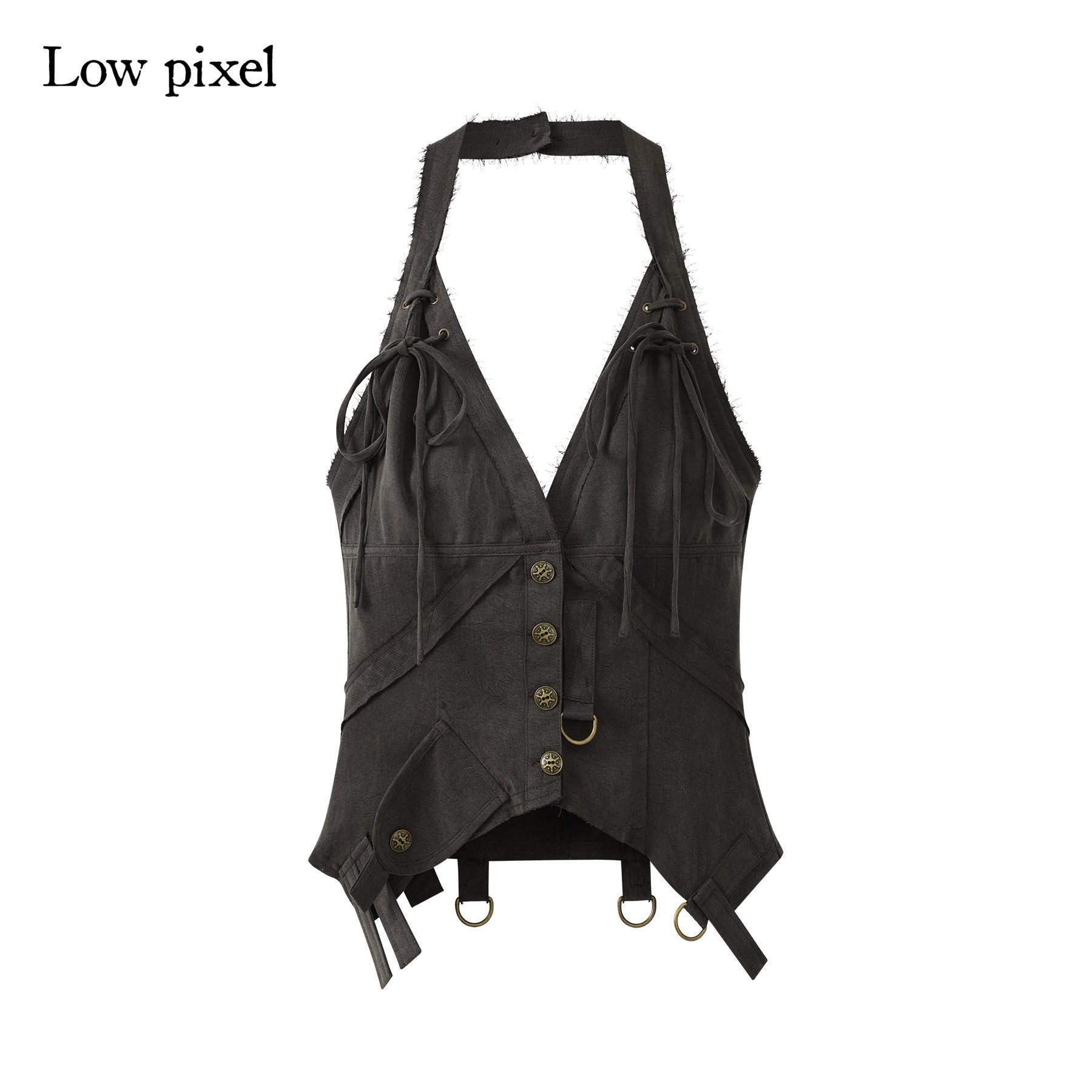Low_pixel_Low_Pixel_Coffee_Deep_V_Button_Tie_Sleeveless_Women&