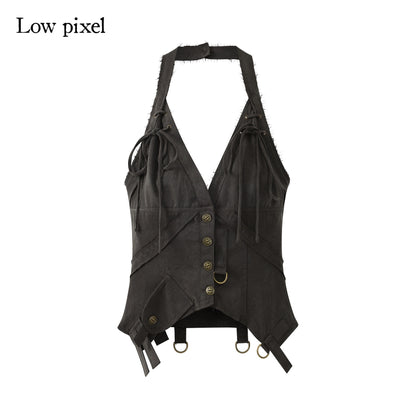 Low_pixel_Low_Pixel_Coffee_Deep_V_Button_Tie_Sleeveless_Women&