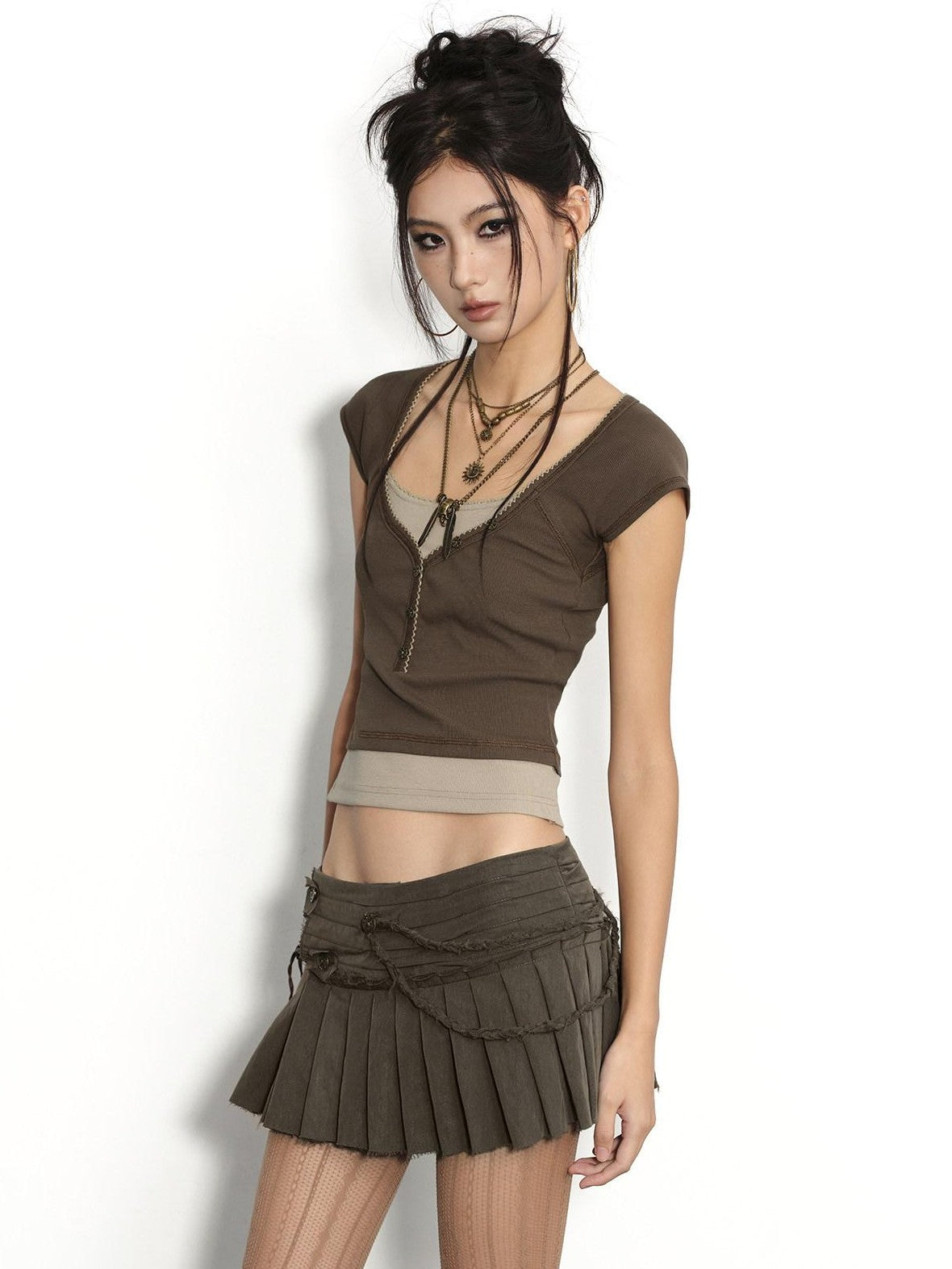 Low pixel Low Pixel Olive Green Pleated Crinkle Slim Fit Women&