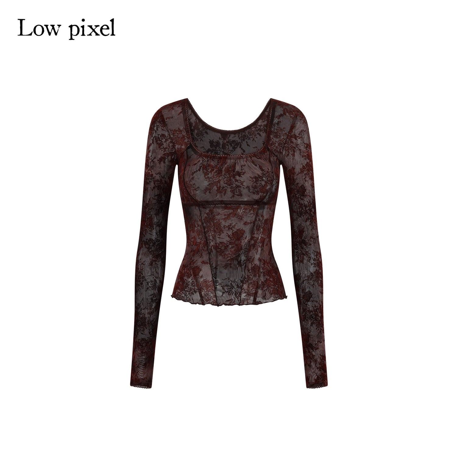 Low_pixel_Pixelated_Flocked_Print_Spliced_Square_Neck_Slim_Women&