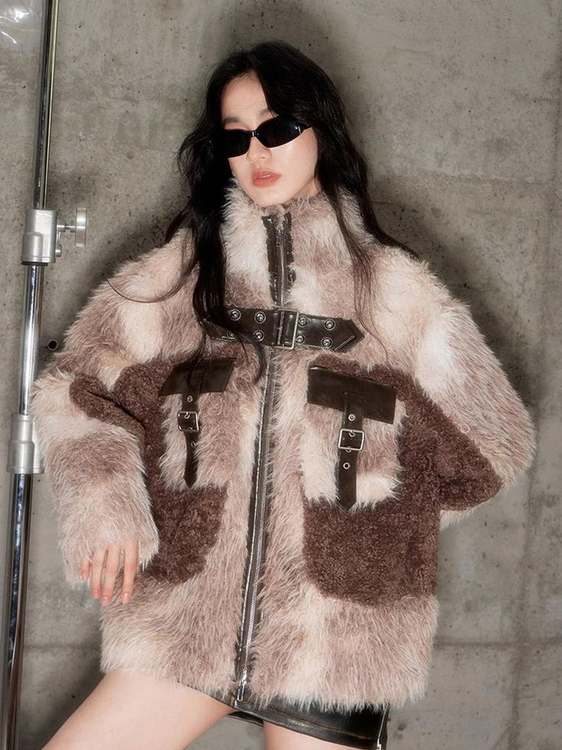 DIDDI MODA Luxury Fluffy Collar Faux Fur Coat