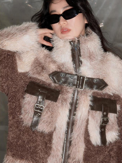 DIDDI MODA Luxury Fluffy Collar Faux Fur Coat