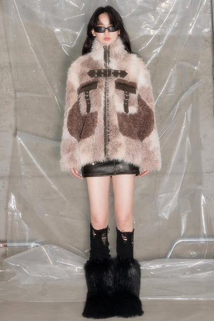 DIDDI MODA Luxury Fluffy Collar Faux Fur Coat