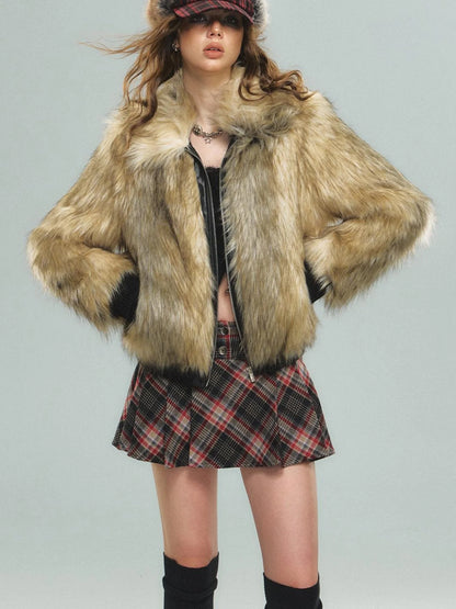 Luxury Fox Fur Faux Coat Lazy Chic Brown Fall Winter Jacket