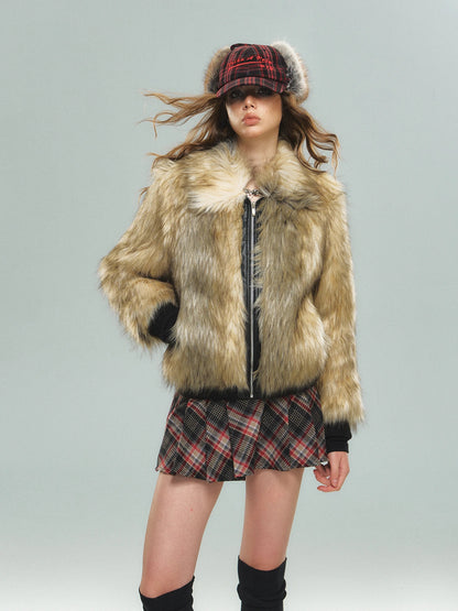 Luxury Fox Fur Faux Coat Lazy Chic Brown Fall Winter Jacket