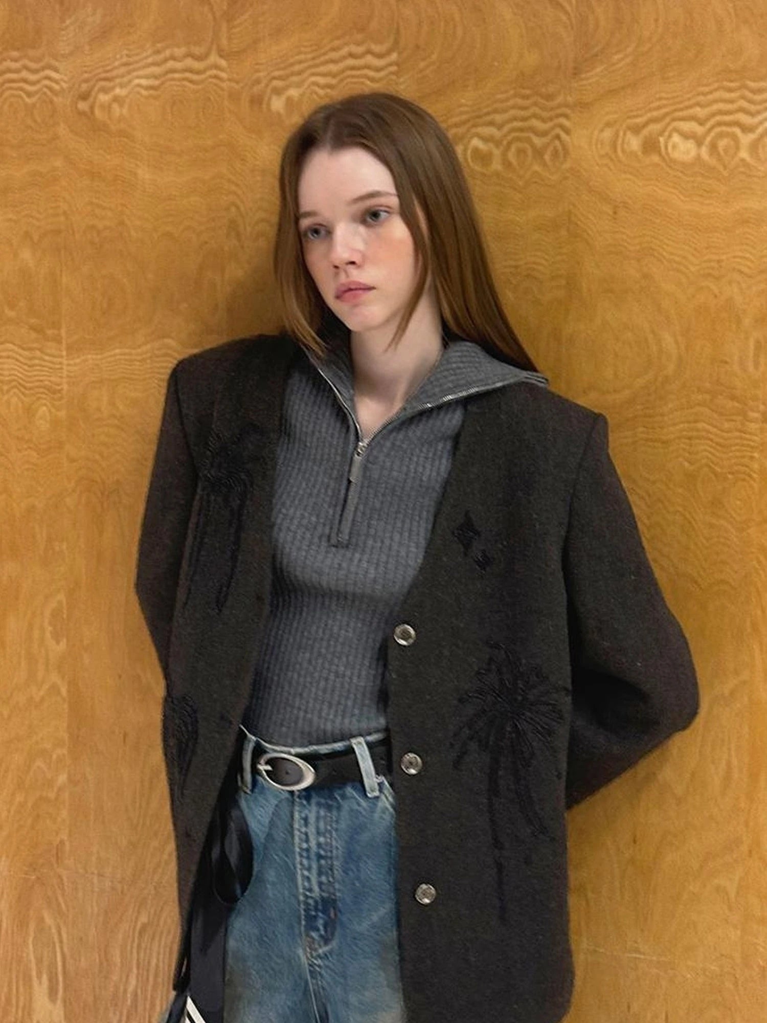 Luxury Wool V Neck Blazer With High Density Beaded Firework Embroidery