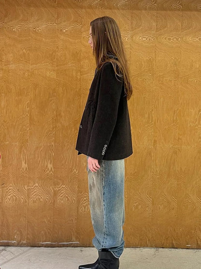Luxury Wool V Neck Blazer With High Density Beaded Firework Embroidery