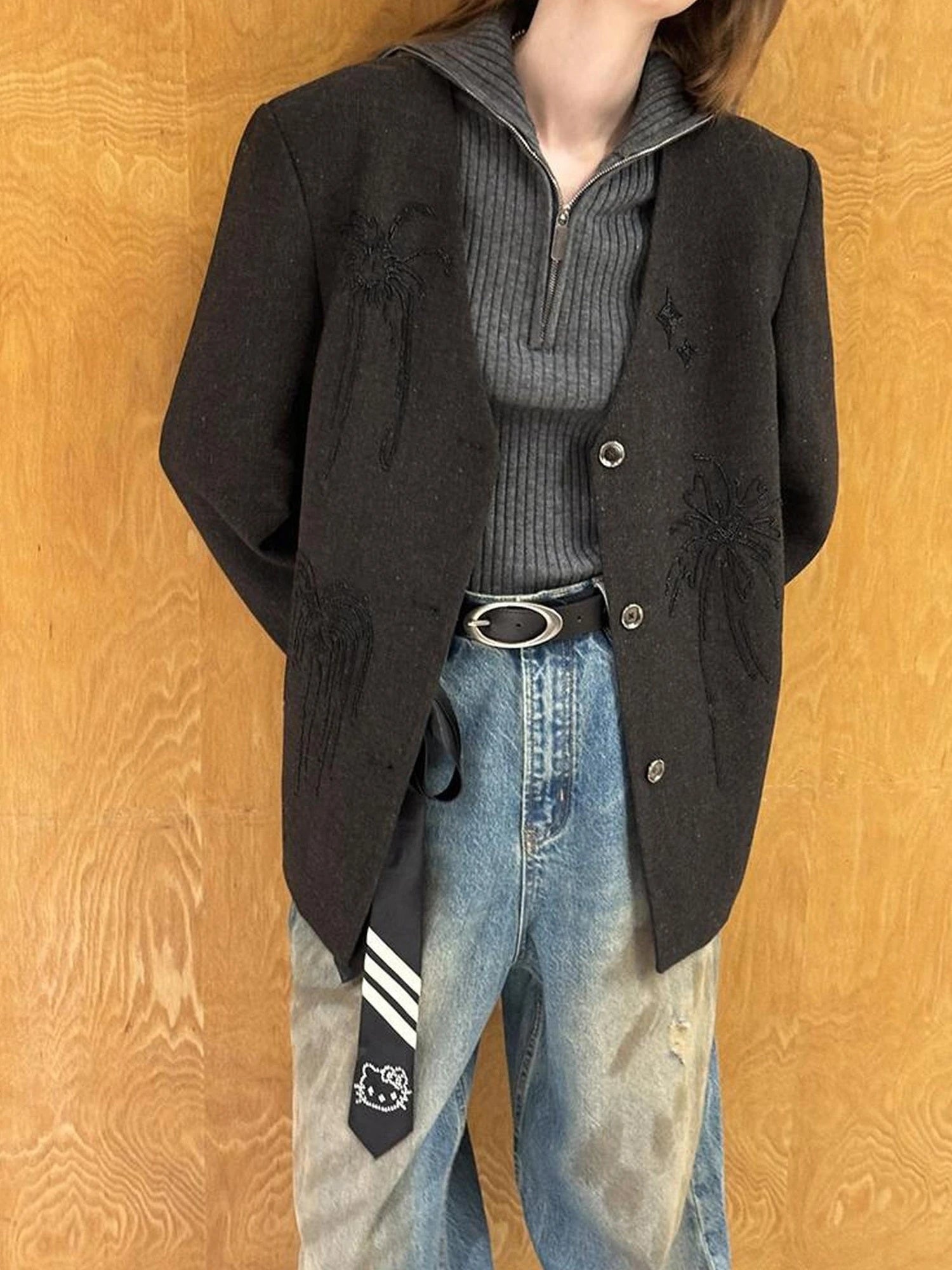 Luxury Wool V Neck Blazer With High Density Beaded Firework Embroidery
