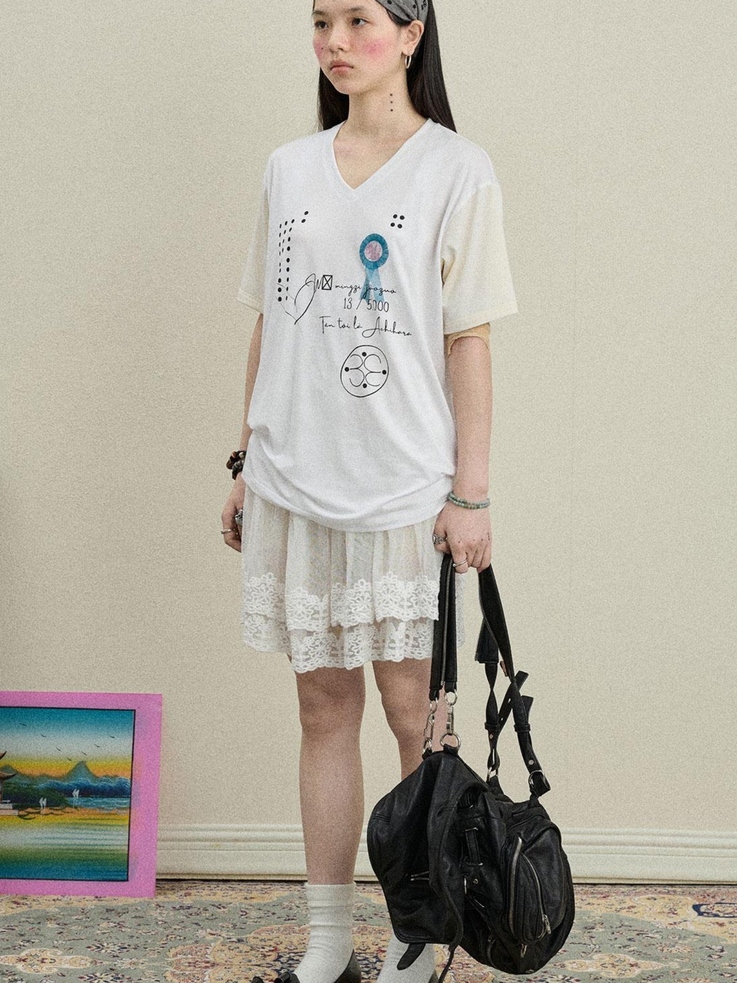 Achihara Lyocell Stretch Knit V-Neck Tee Rock Malt Star