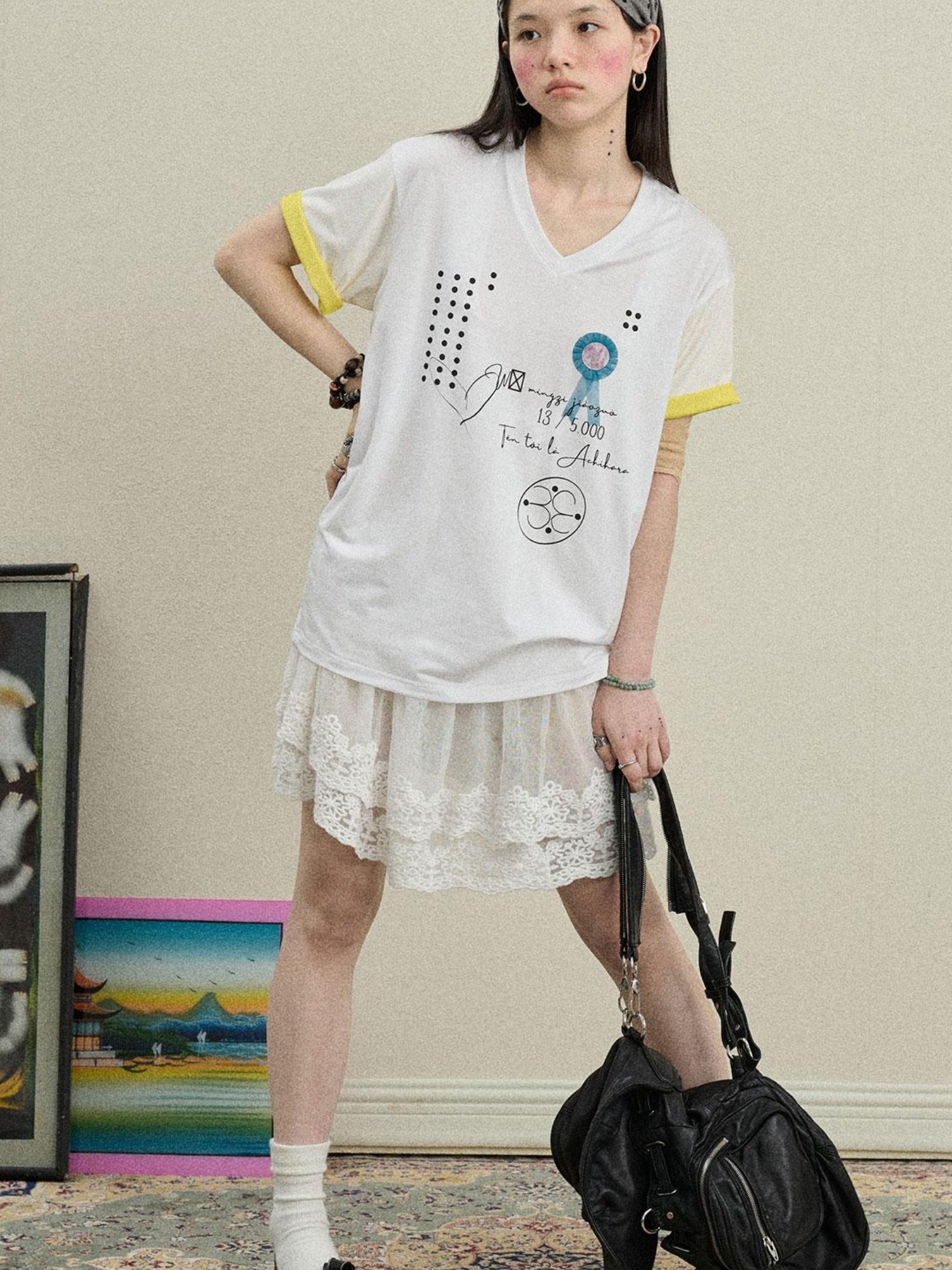 Achihara Lyocell Stretch Knit V-Neck Tee Rock Malt Star
