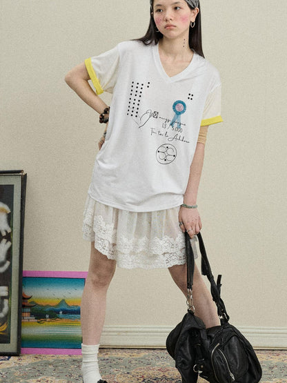 Achihara Lyocell Stretch Knit V-Neck Tee Rock Malt Star