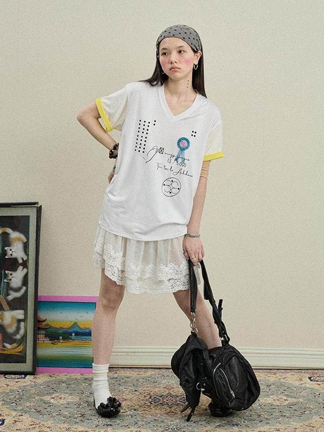 Achihara Lyocell Stretch Knit V-Neck Tee Rock Malt Star